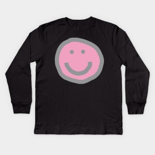 Prism Pink Round Happy Face with Smile Kids Long Sleeve T-Shirt